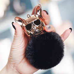 Dog Furry Pom-Pom Keychain for Women, Imitation Rabbit Fur Car Charm Bag Pendant, Black, 180x80mm(PW-WGFFA3E-03)