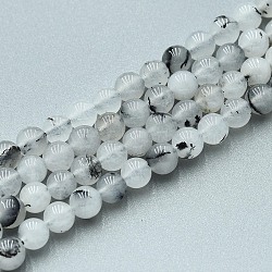 Natural Quartz Beads Strands, Dyed, Round, Imitation Black Rutilated Quartz, WhiteSmoke, 6~6.5mm, Hole: 0.9~1mm, about 60~63pcs/strand, 14.96~15.35 inch(38~39cm)(X-G-N355-6mm-01)
