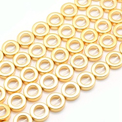 Electroplate Non-magnetic Synthetic Hematite Beads Strands, Grade AA, Long-Lasting Plated, Donut, Golden Plated, 12x4mm, Hole: 1mm, Inner Diameter: 7mm, about 33pcs/strand, 15.7 inch(40cm)(G-L485-24-G)