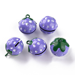 Baking Paint Brass Bell Pendants, Strawberry, Medium Slate Blue, 21.5x17.5x17mm, Hole: 2mm(KKB-S002-012B)