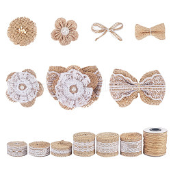 Handmade Imitation Hemp Costume Accessories with Imitation Pearl, Flower, Tan, 40~45x12~14mm(DIY-NB0002-29)