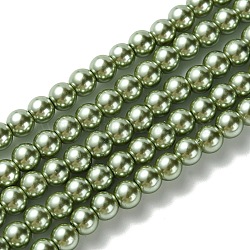 Eco-Friendly Dyed Glass Pearl Bead Strands, Round, Cotton Cord Threaded, Dark Khaki, 6mm, Hole: 1.2~1.5mm, about 70pcs/strand, 15.7 inch(HY-A008-6mm-RB115)