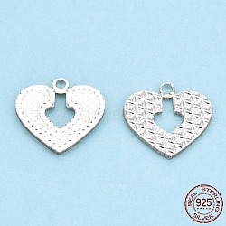 925 Sterling Silver Charms, Heart, Silver, 11.5x12.5x1mm, Hole: 1.2mm(STER-T006-06)