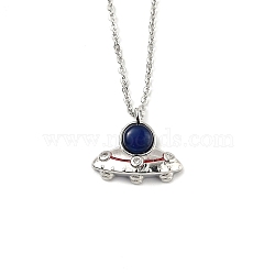 Brass Pendant Necklaces, with Synthetic Gemstone Beads and Spring Ring Clasps, UFO, Platinum, 15.94 inch(40.5cm)(NJEW-B0002-02P)