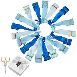 Polyester Single Face Satin Ribbon with Wood Hanging Ornaments, with Stainless Steel Scissors, Light Sky Blue, 200mm(HJEW-BC00120)