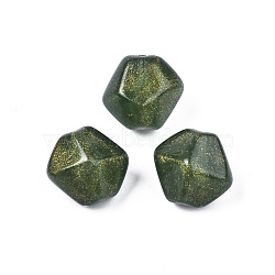 Opaque Acrylic Beads, Two Tone Color, with Glitter Powder, Nuggets, Dark Green, 17x18.5x15.5mm, Hole: 1.8mm, about 217pcs/500g(MACR-N009-018A)