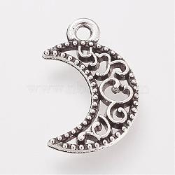 Tibetan Style Alloy Pendants, Moon, Lead Free & Cadmium Free, Antique Silver, 17.5x11.5x1.5mm, Hole: 2mm, about 860pcs/500g(TIBE-S306-05AS-RS)