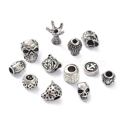 Stainless Steel Beads, Mixed Shape, Antique Silver, 10~15x8~12x4~14.5mm, Hole: 1.6~8mm(STAS-XCP0001-42)