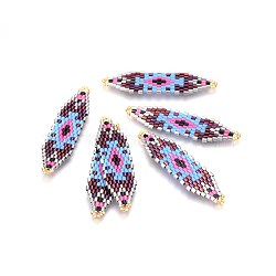 MIYUKI & TOHO Handmade Japanese Seed Beads Links, Loom Pattern, Shuttle Shape, Colorful, 50~52x13~14x1.7mm, Hole: 1.5mm(SEED-A027-T119)