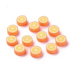 Handmade Polymer Clay Beads, Orange Slice, Orange, 9.5~10x4.5mm, Hole: 1.8mm(X-CLAY-R069-01L)