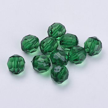 透明なアクリルビーズ, 多面カット, ラウンド, 濃い緑, 8x7mm, 穴：1.5mm, 約1810個/500g