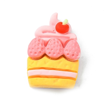 Opaque Resin Imitation Food Decoden Cabochons, Pink, Cake, Food, 26x17.5x7.5mm