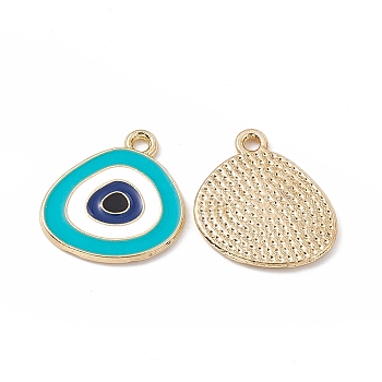 Alloy Pendants, with Enamel, Triangle with Evil Eye Charm, Golden, Dark Turquoise, 18x17x1.5mm, Hole: 1.6mm