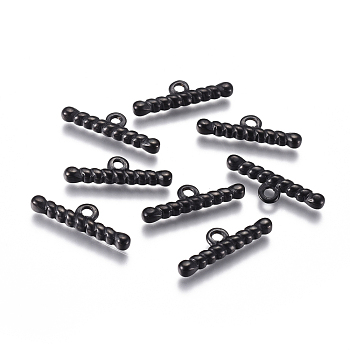 304 Stainless Steel Toggle Clasps Parts Ion Plating(IP), Bar, Electrophoresis Black, 21x6.5x3mm, Hole: 2mm
