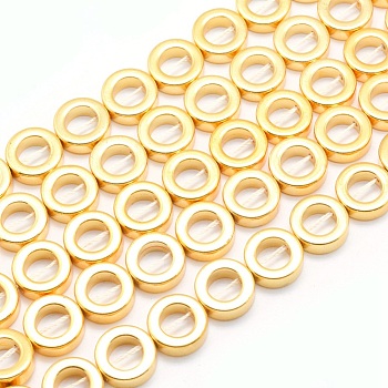 Electroplate Non-magnetic Synthetic Hematite Beads Strands, Grade AA, Long-Lasting Plated, Donut, Golden Plated, 12x4mm, Hole: 1mm, Inner Diameter: 7mm, about 33pcs/strand, 15.7 inch(40cm)