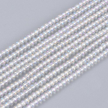Electroplate Glass Beads Strands, Round, AB Color Plated, Clear AB, 2mm, Hole: 0.6mm, about 180pcs/strand, 14.17 inch(36cm)