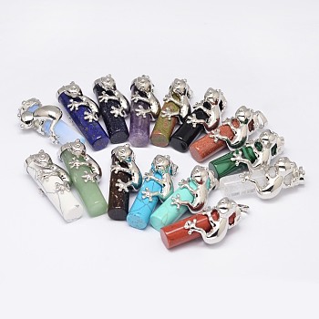 Column Natural & Synthetic Mixed Stone Pendants, with Platinum Tone Lizard Alloy Findings, 41x14x16mm, Hole: 7x5mm