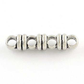 Tibetan Style Alloy Spacer Bars, 4-Hole, Cadmium Free & Lead Free, Antique Silver, 6.5x27x6mm, Hole: 3.5mm, about 374pcs/1000g