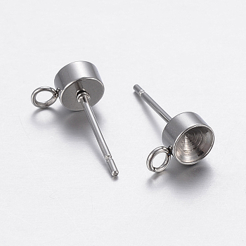 304 Stainless Steel Stud Earring Settings, with Loop, For Pointed Back Rhinestone, Stainless Steel Color, Tray: 5.5mm, 9x6x3mm, Hole: 2mm, Pin: 0.8mm