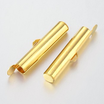 Brass Slide On End Clasp Tubes,  Slider End Caps, Golden, 26x5mm, Hole: 1mm, Inner Diameter: 2mm
