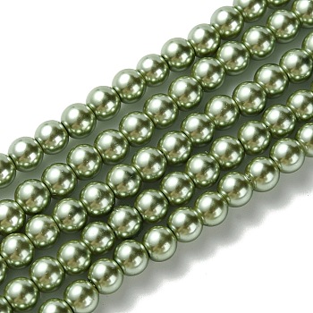 Eco-Friendly Dyed Glass Pearl Bead Strands, Round, Cotton Cord Threaded, Dark Khaki, 6mm, Hole: 1.2~1.5mm, about 70pcs/strand, 15.7 inch