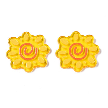 Translucent Acrylic Pendants, 3D Printed, Flower, Yellow, 33.5x34x3mm, Hole: 1.2mm