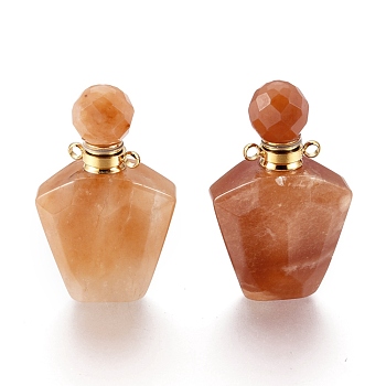 Faceted Natural Yellow Jade Openable Perfume Bottle Pendants, Essential Oil Bottles, with Golden Tone 304 Stainless Steel Findings, 35.5~37.5x23x13.5mm, Hole: 1.8mm, Capacity: about 2ml(0.06 fl. oz)