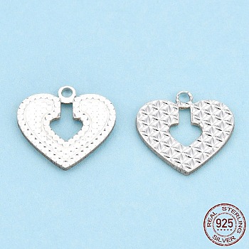 925 Sterling Silver Charms, Heart, Silver, 11.5x12.5x1mm, Hole: 1.2mm