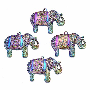 Alloy Pendants, Cadmium Free & Nickel Free & Lead Free, Elephant, Rainbow Color, 37x49x5mm, Hole: 2mm