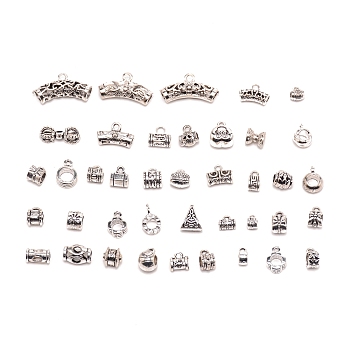 Zinc Alloy Tube Bails, Loop Bails Set, Tibetan Style, Mixed Shapes, Antique Silver, 7~18x5~26x3~8mm, Hole: 1.2~9x1.2~5mm, 40pcs/set