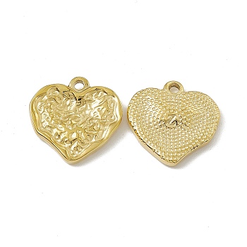 Vacuum Plating 201 Stainless Steel Pendants, Textured, Heart Charm, Real 18K Gold Plated, 18x18x3mm, Hole: 1.8mm