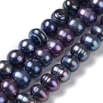 Natural Pearl Dyed Beads Strands, Round, Dark Blue, 8.5~9.5mm, Hole: 0.5mm, about 50pcs/strand, 15.75''(40cm)