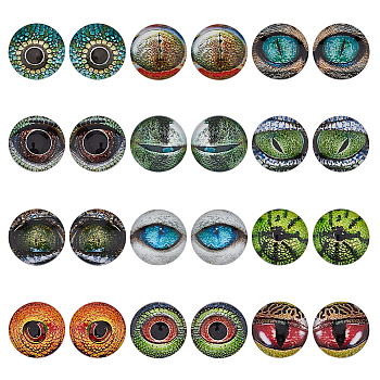 12 Sets 12 Style Luminous Self Adhesive Glass Eyes Cabochons, Glow in the Dark, for Doll Animal Making Accessories, Dome/Half Round, Mixed Color, 20x5mm, 2pcs/set, 1 set/style