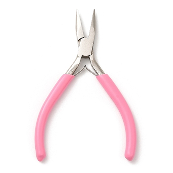 Steel Jewelry Pliers, Needle Nose Plier, Chain Nose Pliers, with Plastic Handle Covers, Ferronickel, Pink, 11.7x7.6x0.85cm