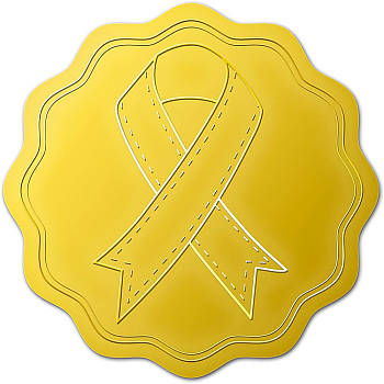 Self Adhesive Gold Foil Embossed Stickers, Medal Decoration Sticker, Awareness Ribbon Pattern, 5x5cm