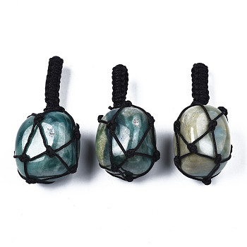 Natural Indian Agate Pendants, with Woven TaiWan Nylon Thread, Nuggets, 40~60x20~27x12~24mm, Hole: 10~16mm