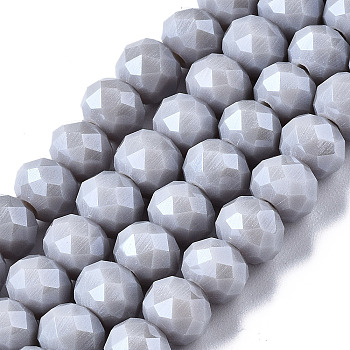 Electroplate Glass Beads Strands, Pearl Luster Plated, Faceted, Rondelle, Light Steel Blue, 6x5mm, Hole: 1mm, about 87~90pcs/strand, 17~17.5 inch(42.5~43.75cm)