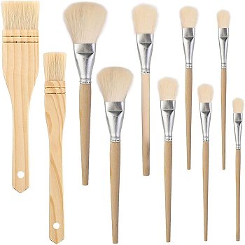 Paint Wood Brushes, Wool Hair Brushes with Wooden Handle, for Painting the Walls, Cleaning Pottery Dust, BurlyWood, 17.2~22.5x0.7~4.2cm, 10pcs/set