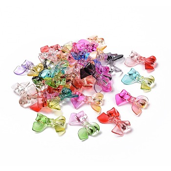 Two Tone Transparent Acrylic Beads, Bowknot, Mixed Color, 22.5~25x31.5~33.5x5~7mm, Hole: 2.5mm