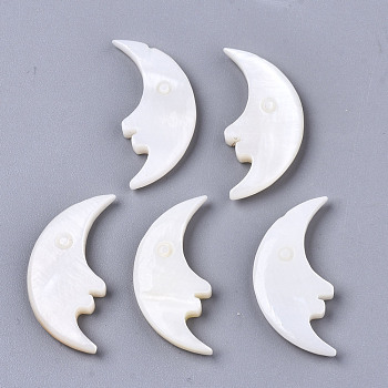 Natural Freshwater Shell Beads, Half Drilled, Moon, Creamy White, 25x12x3mm, Half Hole: 1mm