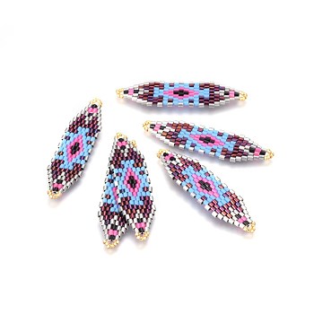 MIYUKI & TOHO Handmade Japanese Seed Beads Links, Loom Pattern, Shuttle Shape, Colorful, 50~52x13~14x1.7mm, Hole: 1.5mm