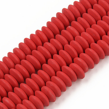 Handmade Polymer Clay Beads Strands, Flat Round, Dark Red, 8.5~9x3.5mm, Hole: 1.6mm, about 112pcs/strand, 15.75 inch~16.14 inch(40~41cm)