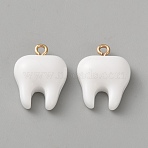 Opaque Resin Pendants, Tooth, with Golden Tone Iron Loops, White, 21x15x6.5mm, Hole: 2mm(RESI-WH20005-16)