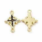 Rack Plating Alloy Enamel Connector Charms, Cadmium Free & Nickel Free & Lead Free, Light Gold, Cross Links, Black, 21x15x2.5mm, Hole: 1.6mm(FIND-G051-02LG-02)