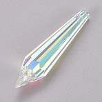 Transparent Glass Big Cone Pendulum Pendants, for Chandelier Crystal Hanging Pendants, Faceted, Clear AB, 64x14.5x14.5mm, Hole: 1.6mm(GLAA-WH0015-34E)
