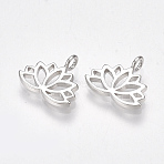 Brass Charms, Lotus Flower, Nickel Free, Real Platinum Plated, 10.5x12.5x1mm, Hole: 1.8mm(X-KK-S350-102P)