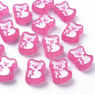 Transparent Acrylic Beads, with Enamel, Frosted, Bear, Hot Pink, 26.5x20x9mm, Hole: 3mm(X-MACR-S374-07B-02)