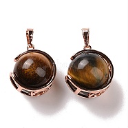 Natural Tiger Eye Pendants, Ball Sphere Charms with Rose Gold Tone Brass Findings, 24x21x18mm, Hole: 8x5mm(G-A212-01RG-03)