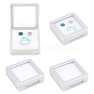 Plastic Loose Diamond Gemstone Display Boxes, Glass Top Jewelry Display Cases with Sponge Inside, Square, Silver, 5.5x5.5x1.75cm(CON-WH0094-13B)