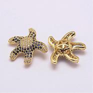 Brass Micro Pave Grade AAA Cubic Zirconia Beads, Long-Lasting Plated, Cadmium Free & Nickel Free & Lead Free, Starfish/Sea Stars, Real 18K Gold Plated, 20x18x6mm, Hole: 2mm(ZIRC-G093-42G-NR)
